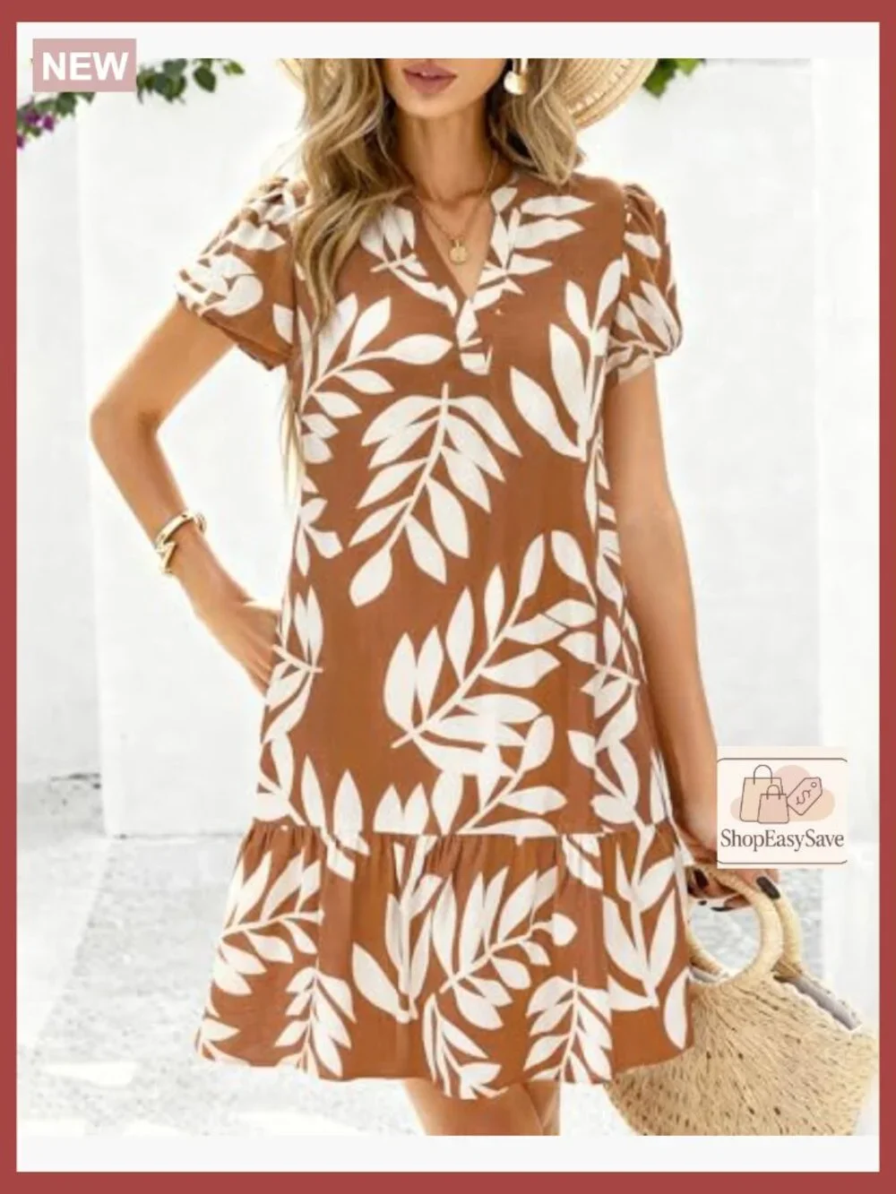 Puffy Sleeve V-Neck A-Line Mini Babydoll Dress Floral Print Boho Chic - Picture 2 of 7